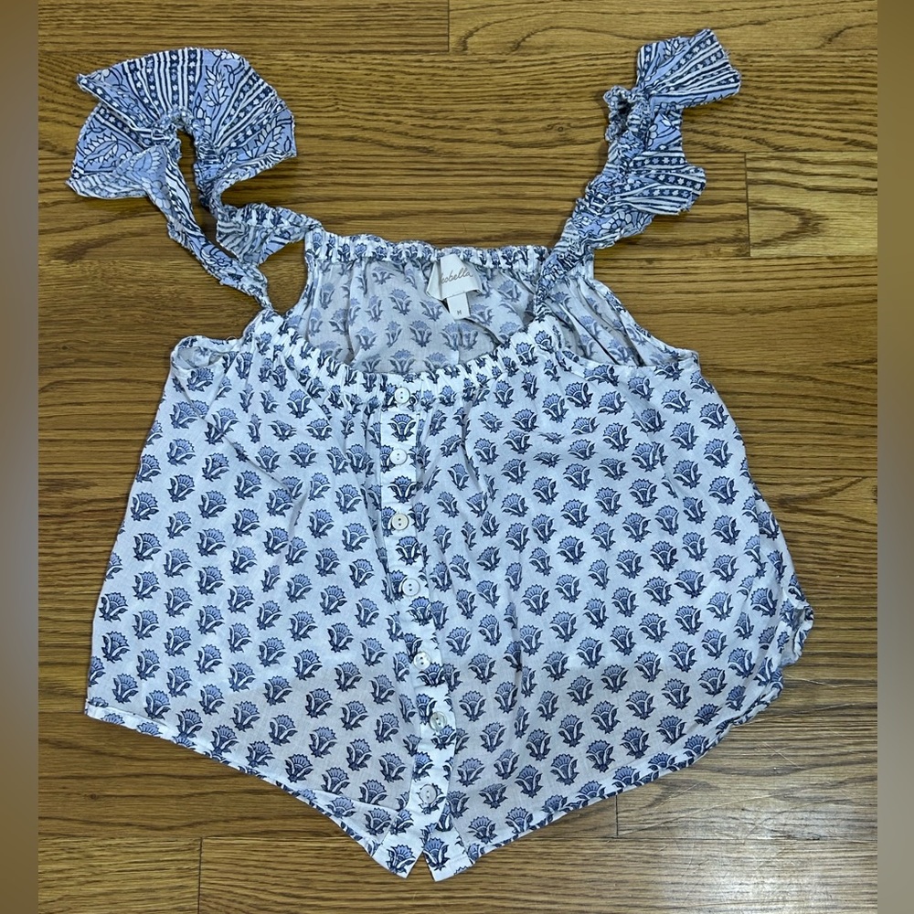 Cleobella Ruffled Cami Blue Patterned Button Tank - Picture 3 of 8